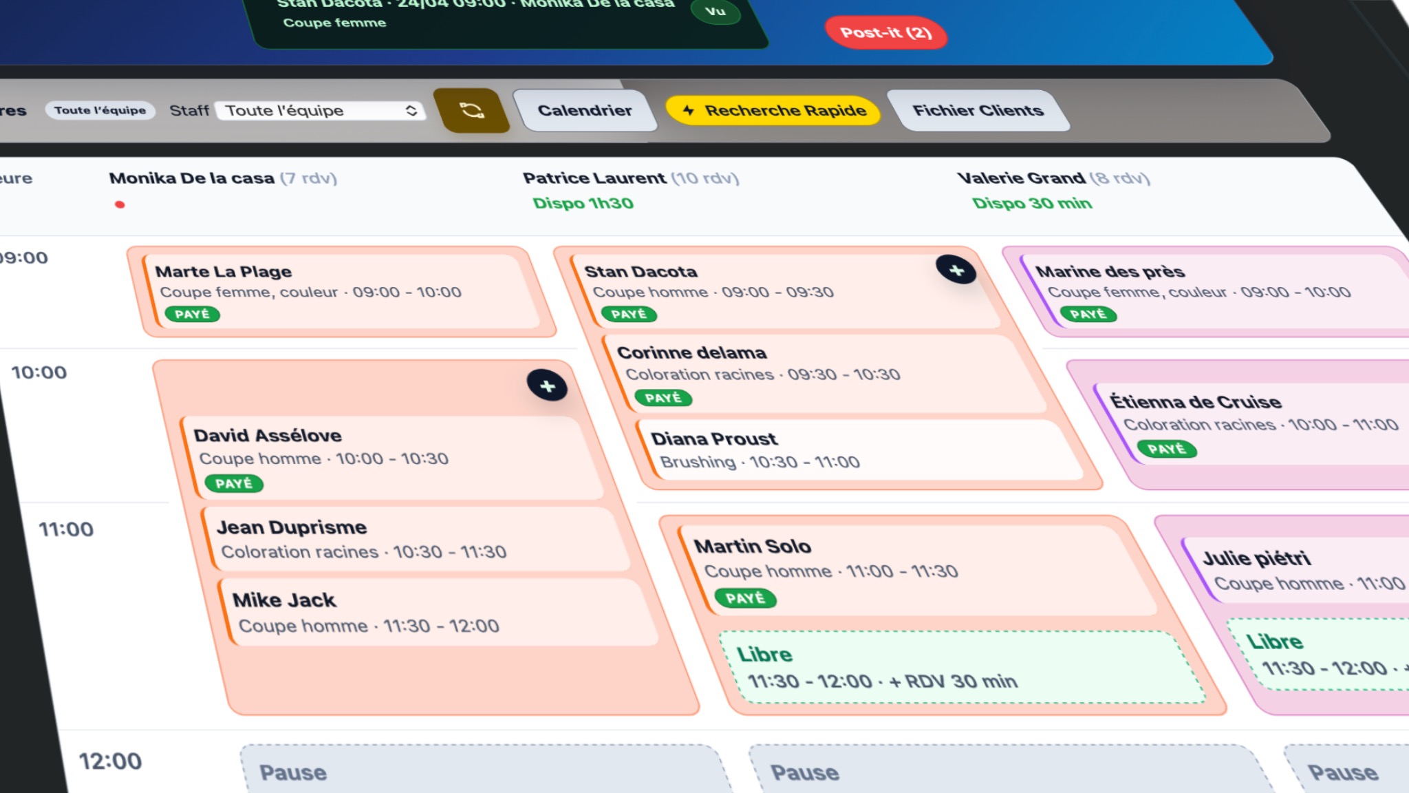 Interface CutCall avec vue application détaillée