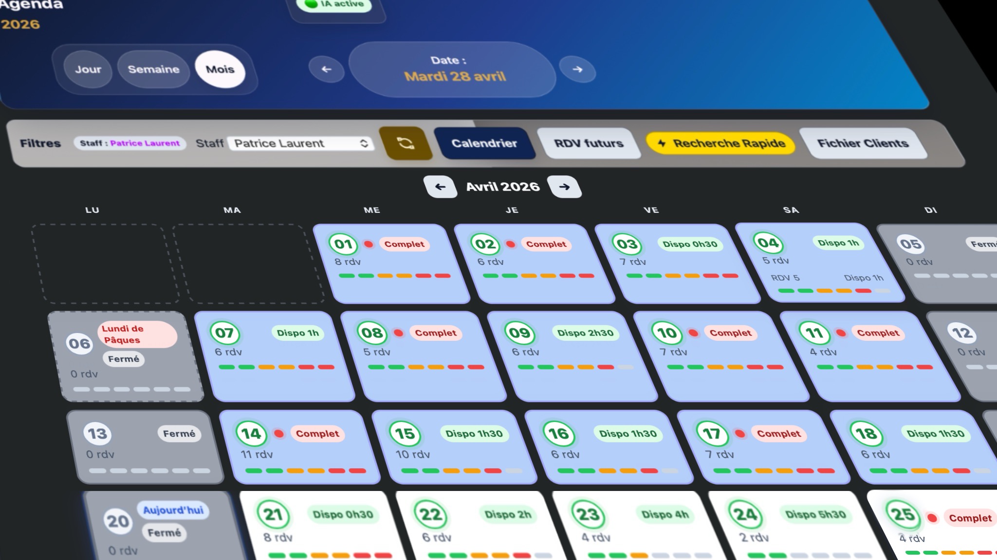 Interface CutCall avec vue application détaillée