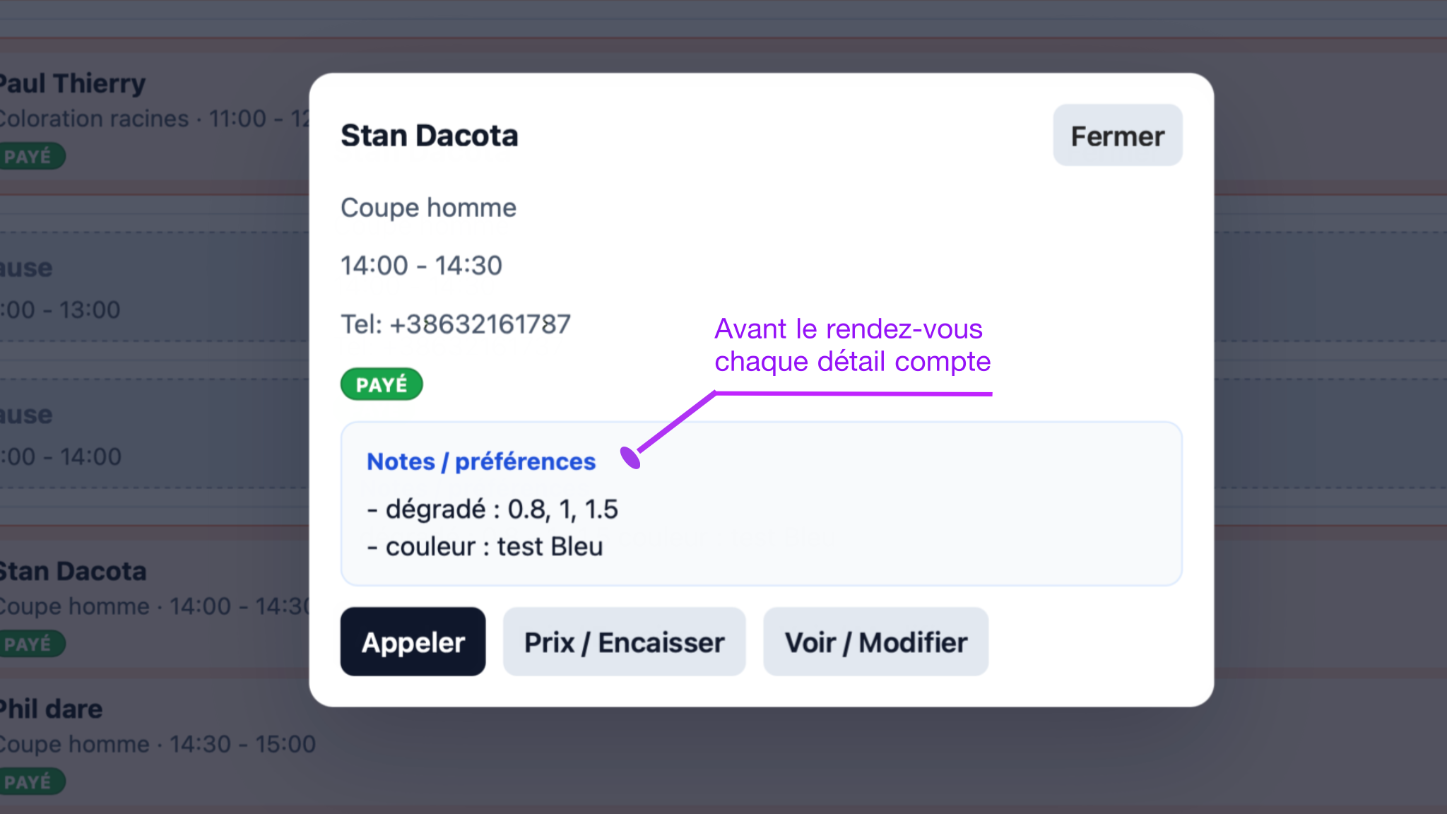 Interface CutCall avec vue application détaillée