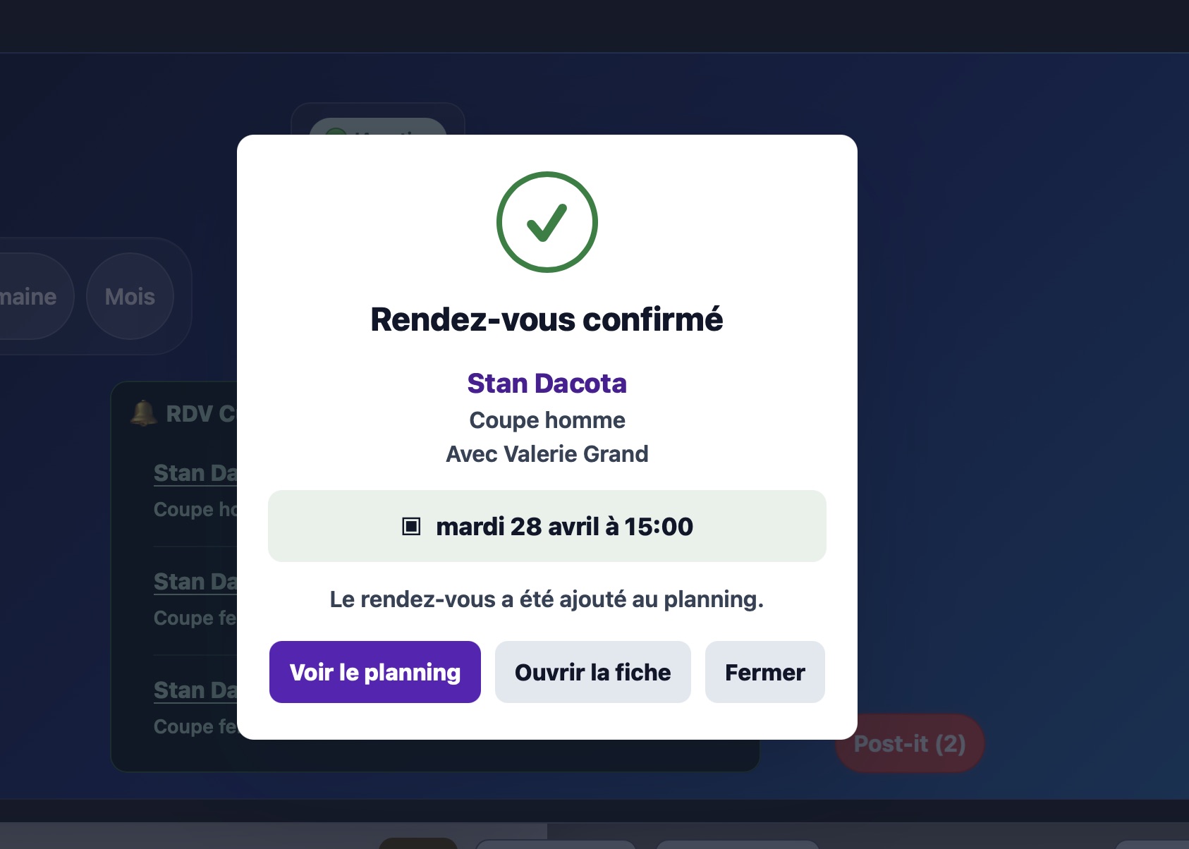 Interface CutCall avec vue application détaillée