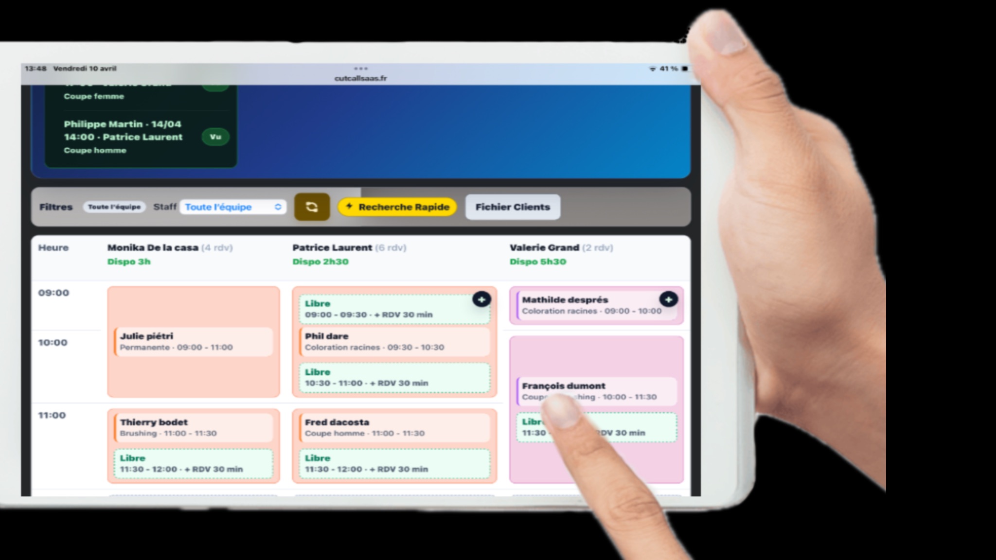 Interface CutCall affichée sur tablette